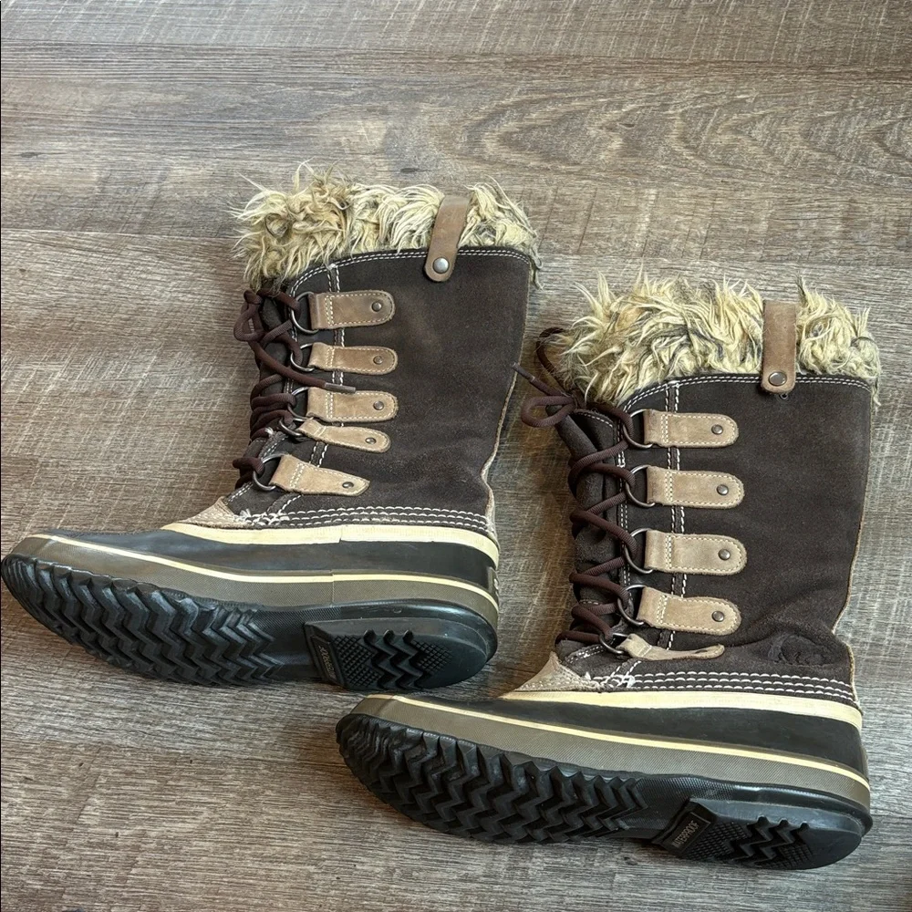 Sorel Joan of Arctic Snow Boots Women’s 7 Chocolate Waterproof Leather READ